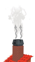 Square exodraft chimney fan mounted on brick chimney illustration